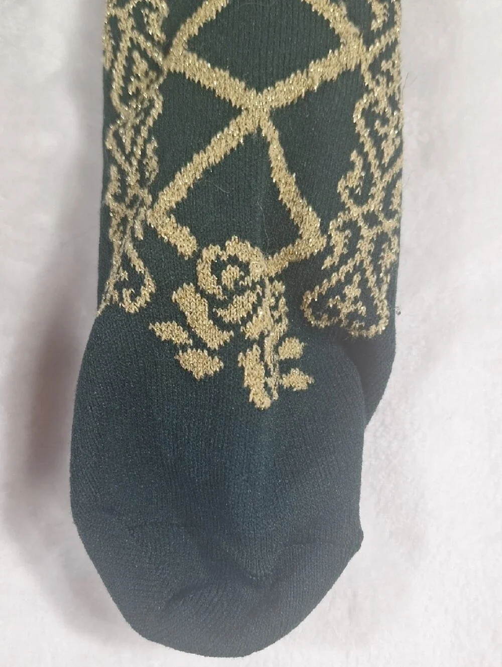 Innocent World Dark Green Lace-Up OTK Socks with Gold Thread Detail | Classic